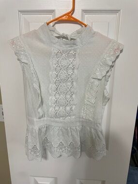 AllSaints White Eyelet Lace Peplum Blouse